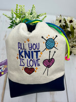Load image into Gallery viewer, All you Knit is Love Drawstring Project Bag
