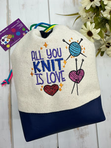 All you Knit is Love Drawstring Project Bag