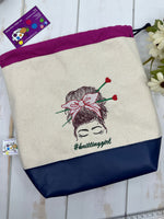 Load image into Gallery viewer, Knitting Girl Drawstring Project Bag
